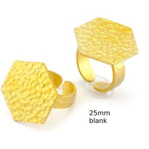 Hexagonal Hammered Adjustable Ring Blank - Raw Brass (25mm Blank ) 4952