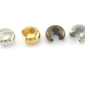 Brass Crimp Cover 4mm Bead Crimps End Cap, Findings, (Silver, Gold, Nickel Free, Antique Bronze) OZ3432