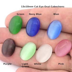 Cabochon œil de chat en verre ovale 13x18 mm dos plat vert, bleu marine, bleu, violet, vert clair, blanc, rose CAB27
