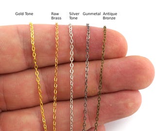 Soldered Flat Cable Chain 1.5x2mm, Raw Brass, Bulk, Gold Silver Gunmetal Antique Bronze, Jewelry Making Chain, By The Meter Z022