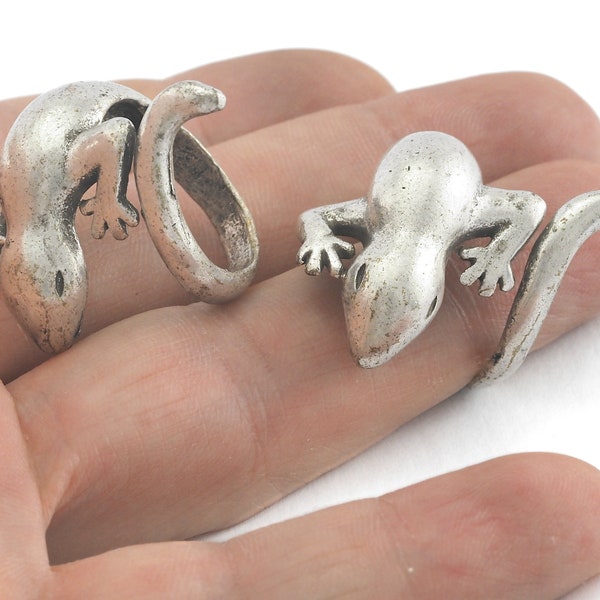 Lizard Animal Adjustable Ring Antique silver plated Brass  (18mm 7.5US inner size - Adjustable ) OZ3846