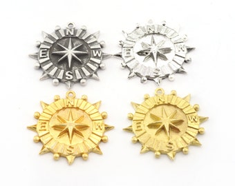 Nordstern-Medaillon-Anhänger, Silber oder vergoldetes Messing, 32 mm -3595