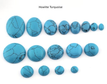 Howlite Turquoise Round - Oval Gemstone Flat Back Cabochons 8 10 12 14 16 18 20 25 - et tailles ovales sans trou 5110