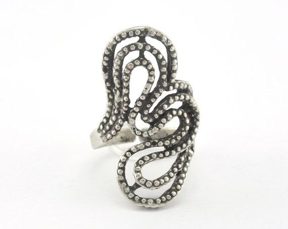 Antique Silver Plated Brass Hand Ring – Adjustable 18mm (Size 8 US) OZ2739