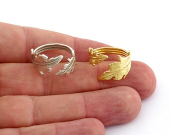Minimalist Leaf Ring Adjustable Ring Raw brass, Antique Silver (17.5mm 7US inner size) 2639
