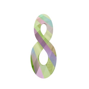May include: A green, pink, and blue number eight with a geometric pattern.