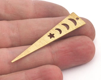 Brushed Long Triangle Crescent Star streaked raw brass 50x11mm (0.8mm thickness) one hole charms  findings OZ3793-175