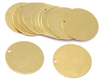 Étiquette circulaire en laiton brut de 20 mm (épaisseur de 0,5 mm) Charmes à 1 trou, Résultats 61R