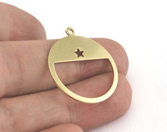 Dijes de estrella redondos de latón crudo, colgante de 28 x 25 mm (0,8 mm de grosor), accesorios 3850-180