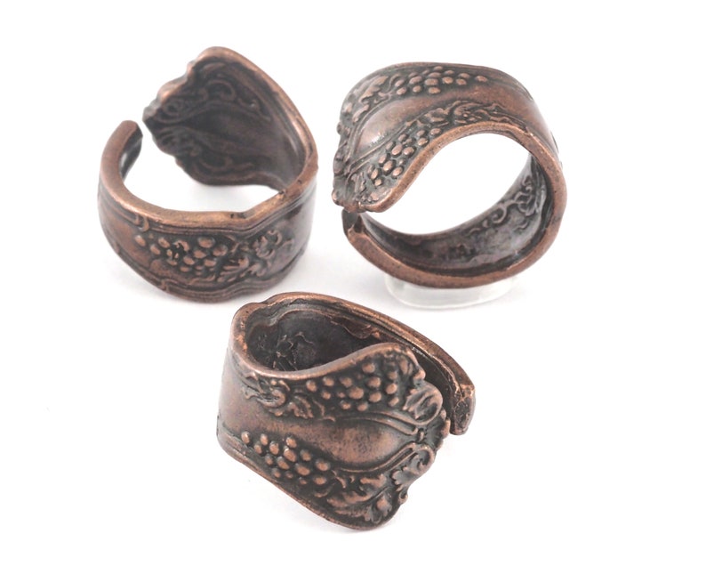 Spoon Ring Flower Patterned Adjustable Ring Antique Copper Plated Brass 17.5mm 7US inner size OZ2683