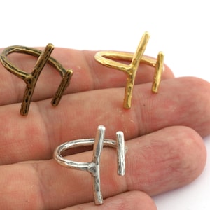 Anillo ajustable de rama de latón crudo, plata antigua, bronce antiguo (talla 8US) -5121