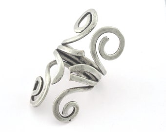 Adjustable Fork Ring Antique Silver Plated Brass 45mm  (17.5mm 7US inner size) OZ3307