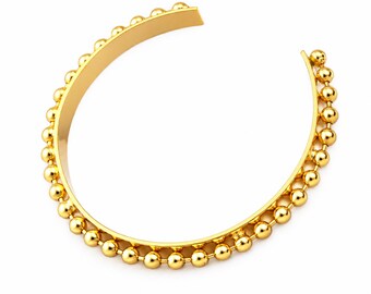 Verguld en zilverkleurig kralenarmbandje, basis 55 mm binnendiameter, 6 mm breed, 3,2 mm bolvormige rand, open manchetarmbandbasis 2460