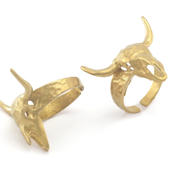 Bull Skull Western Ring Adjustable Raw brass (8US 10US inner size) OZ2240