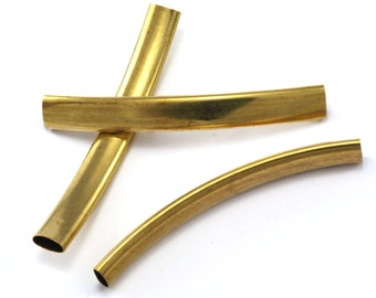 curved oval tube raw brass 60x3.5x7.5mm (hole 3x7mm) bab  2249