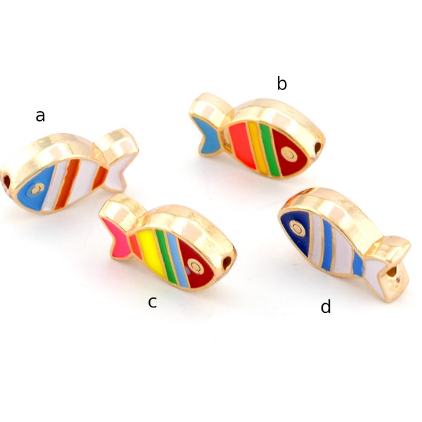 Fisch Bunte Emaille Perlen Charms Emaille Filled GoldTon 16x10mm 4941