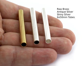 Raw Brass Cylinder Tube, Shiny Silver, Antique Silver Plated Crafting Findings (6x50mm) -BAB5 4994