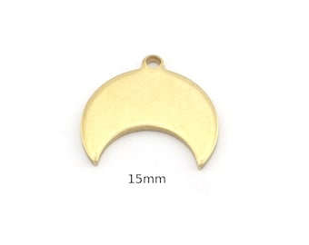 Crescent Moon 15mm 1 Hole Raw Brass Charms Findings Stampings 4958 - 100