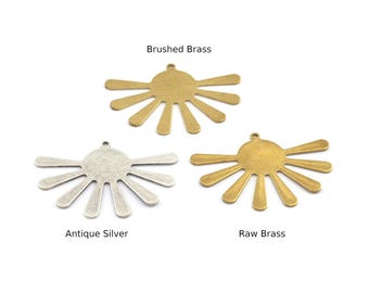 Raw Brass Sun Charms, Antique Silver, Jewelry Making (44x32mm) -3482