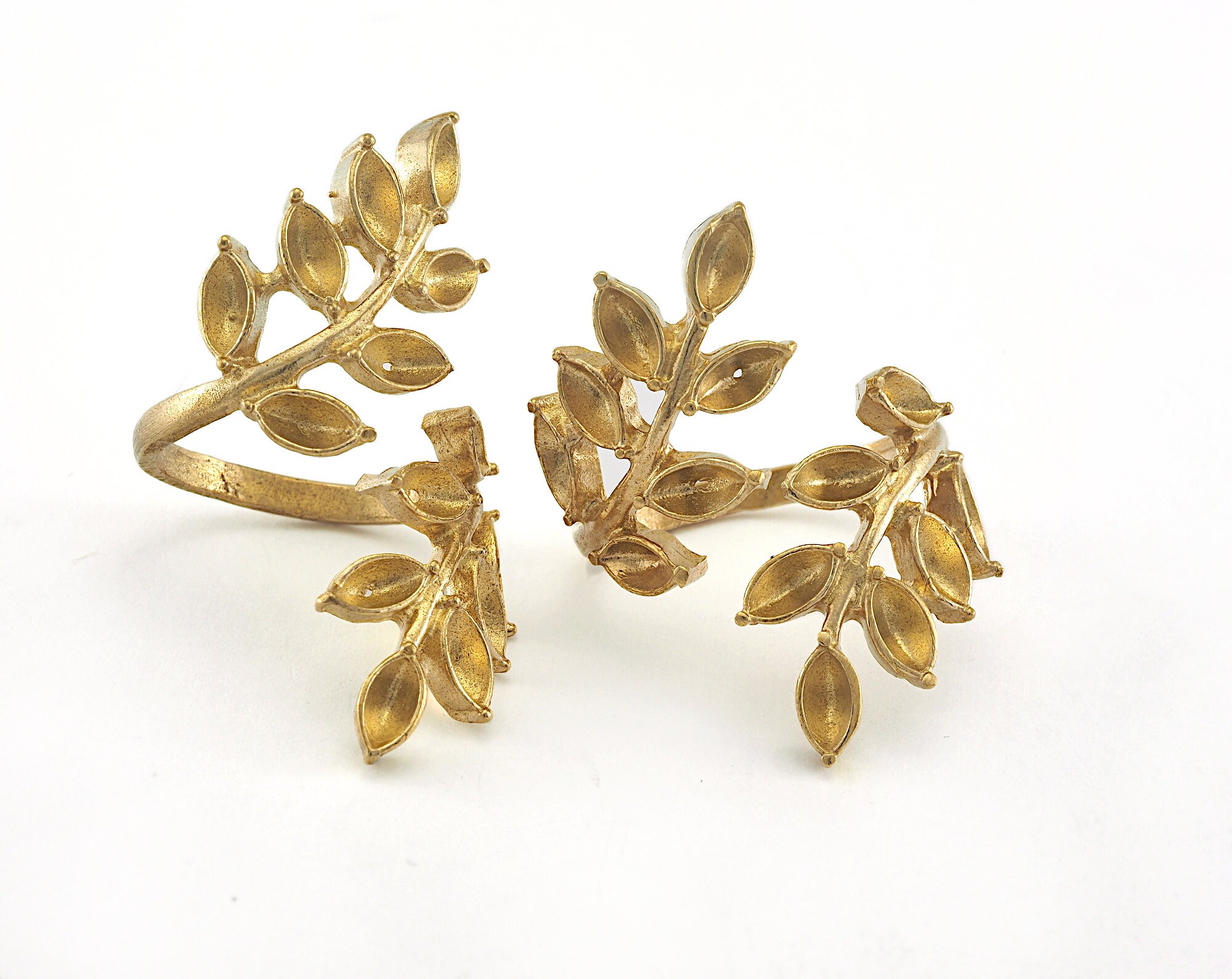Leaves Ring Adjustable Bezel Raw Brass (17mm 6.5US Inner