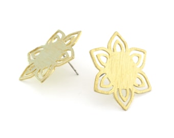 Brushed Flower Earring Stud posts 28x28 raw brass 4554