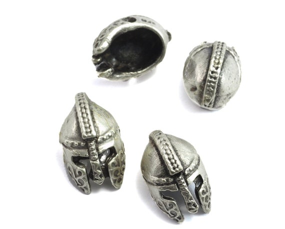 roman helmet silver plated 2 hole Pendant  12mm findings spacer bead bab2 882 N129