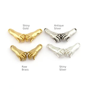 Hands Connector, Charms Pendant Raw Brass - Shiny Silver - Antique Silver - Shiny Gold Plated 30x15mm 1748