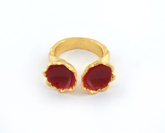 Bague D'Enveloppe Réglable - Forme Fleur Avec Cristaux, Rouge Et Vert, Neuf Avec Étiquettes