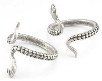 Minimlist Snake Adjustable Ring Antique Silver Plated Brass (18mm 8US inner size) Oz3948