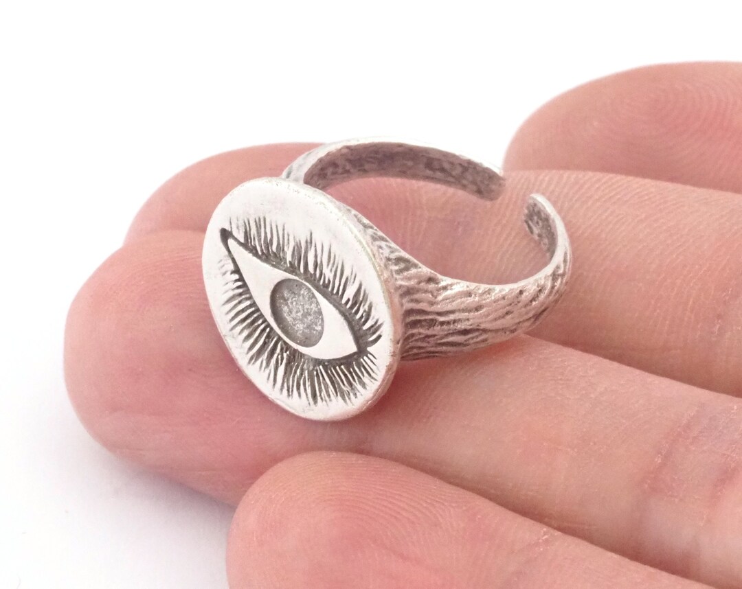 Antique Silver Plated Eye Ring - Adjustable Brass Band -4857 - Etsy