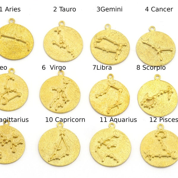 Horoscope Astrological Zodiac Star Signs Symbols Charms Pendant, Earring Bracelet Charms Raw Brass (20x18mm) 4871-82