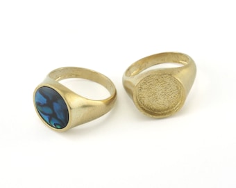 Raw Brass Signet Ring Setting - 12mm Round, Sizes 5.5/9.5 US -2069
