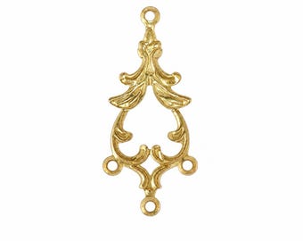 Conector de filigrana de latón crudo de 34 x 15 mm, conector de araña de 4 bucles, pieza de latón ornamentada, conector de pendientes de estilo vintage 408R-0.6