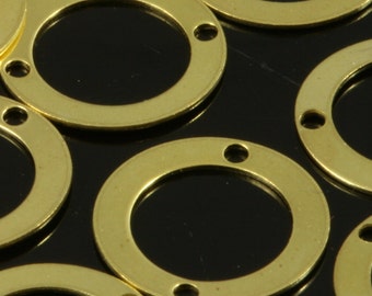 Raw brass 13mm circle 2 hole connector charms, findings 293R-39
