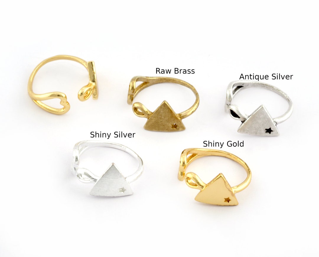 Star Rings With Triangle Design Heart Triangle Star Ring Adjustable Raw Brass, Shiny Silver, Antique ...