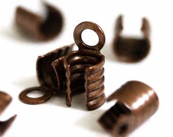 Antique Copper Cord End Tips 4x9mm, 4mm Hole , Crimp Caps, Leather Cord Tips, Jewelry Making Supplies, Bracelet Necklace Findings 1929
