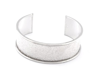 Branch Silver plated brass textured  bangle adjustable bracelet 20x60mm supplies findings Raf2 - BRC