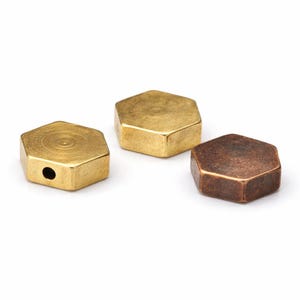 Hexagon Brass Spacer Bead 10x3.5mm, 2mm Hole / No Hole Option, Raw Brass & Antique Copper, Geometric Jewelry Supply, 1224R