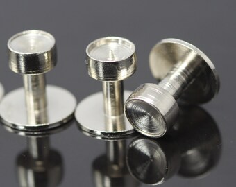 6 pcs 11 x 11 mm 5.8 mm setting nickel plated brass cufflink, studs, shirt collar tuxedo stud, 1703