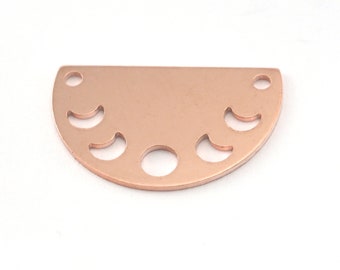 Dije de media luna de cobre crudo, conector con fases lunares (22 x 14 mm) -4110