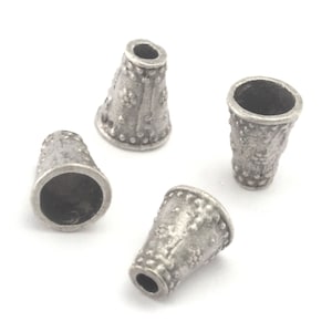Råa mässingskonpärlor 11 x 8 mm, antika silverkonpärlor, rustika texturerade pärlhattar, 6 mm innerdiameter, smyckesdetaljer -ENC 2263