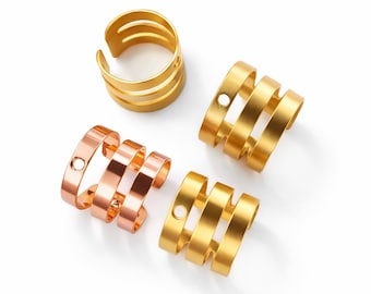 Triple Ear Cuff Raw Brass, Gold Plated Ear Cuff, Rose Gold Ear Wrap, Non Piercing Cartilage Earring, Minimalist Ear Cuff Jewelry Supply 991C