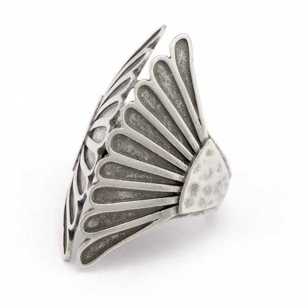 Wings Hammered  Ring Adjustable Raw Brass - Antique silver - Shiny silver - Shiny gold plated 4819