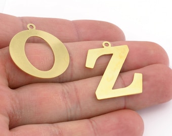 Large Alphabet Letter Charms A–Z, 30mm Brass Initial Pendants, Gold Plated, Shiny Silver or Raw Brass  4822