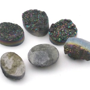 Natur 1 Stk. Blau (Regenbogen) Achat Druzy Oval Cabochon 14x10mm Edelstein ohne Loch D15