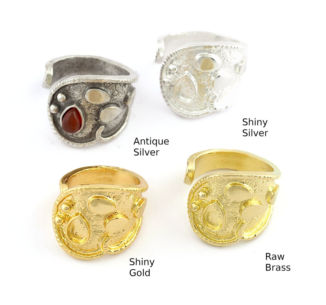 Spoon Ring Adjustable Drop Blank Bezel -raw Brass -shiny Silver ...