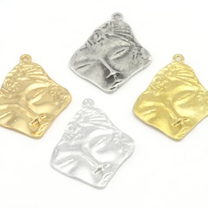 Face Mythological Pendant Gold, Silver Plated Raw Brass 34x27mm 4578