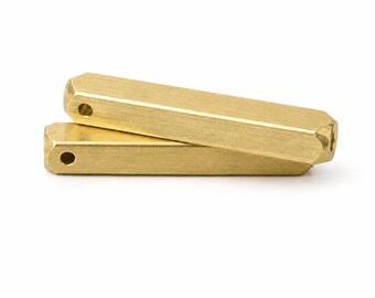 Raw Brass Square Bar Connector 5x35mm (3/16" x 1 3/8") – 2mm Hole (12 Gauge) – Single Hole / Double Hole Options – Stamping Blank 1102