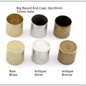 Ends Caps Leather 16x16mm (15mm inner hole) raw brass cord  tip ends, ribbon end, findings ENC15 4216