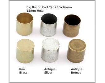 Ends Caps Leather 16x16mm (15mm inner hole) raw brass cord  tip ends, ribbon end, findings ENC15 4216